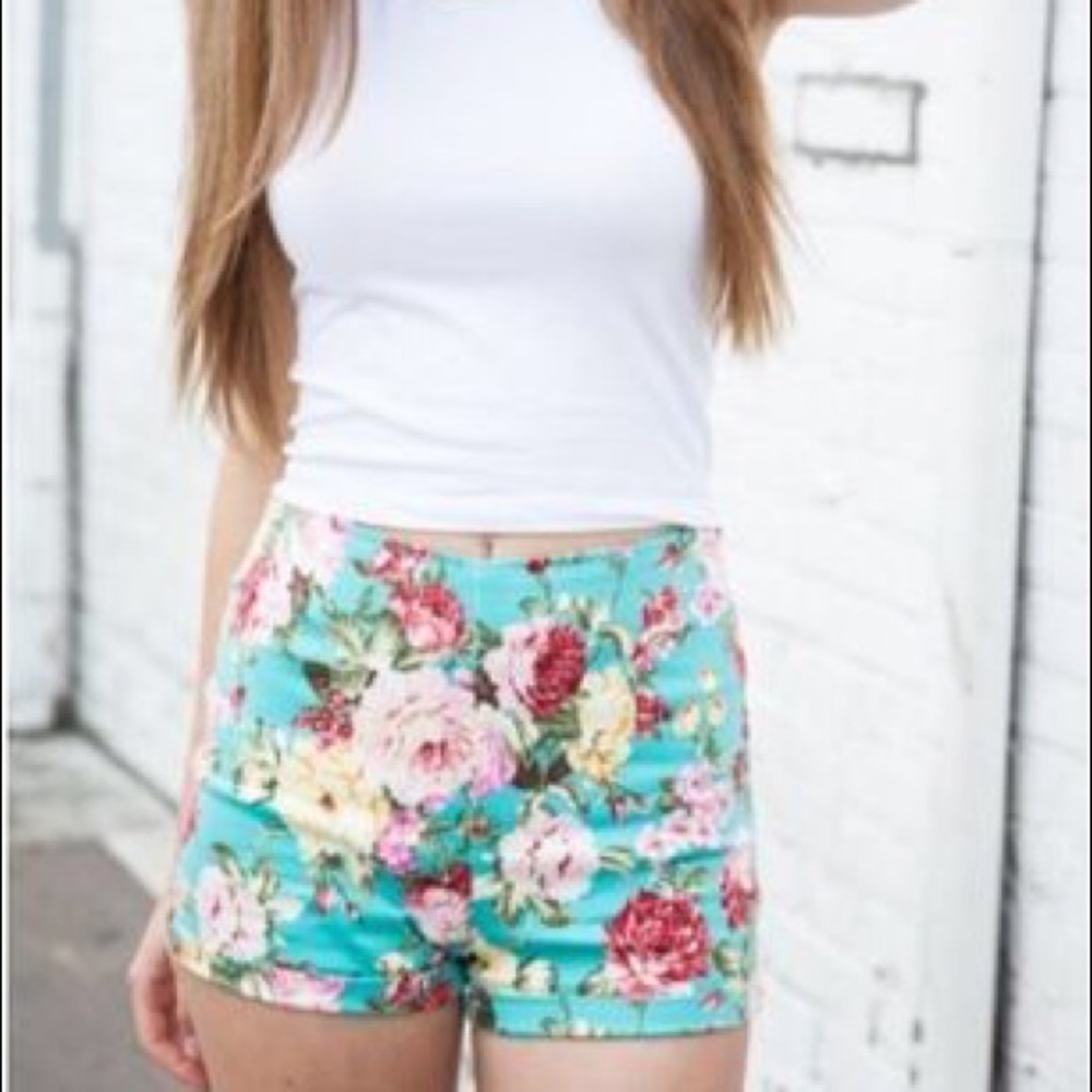 Brandy Melville tropical floral high waist shorts